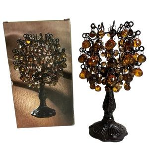 Tea Light Candle Lamp Amber Brown Beaded Cedar Creek Collection Tree Style Vtg